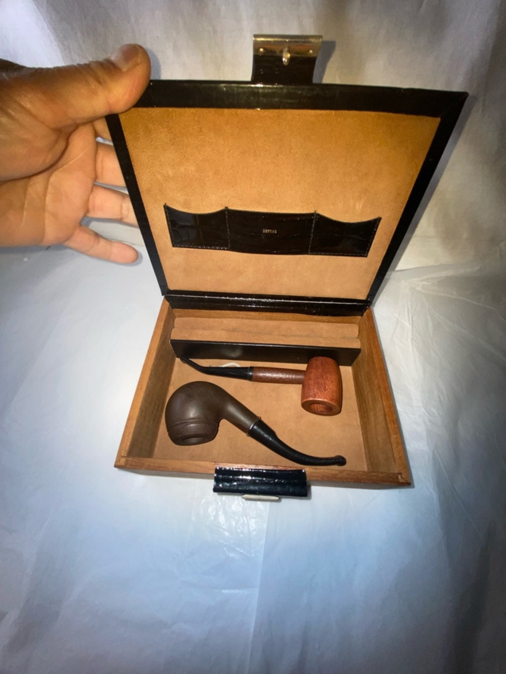 Men's Brown and Black Smoking Pipe Set with Leather Case - Picture 5 of 6